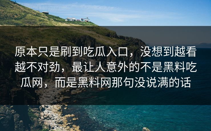 原本只是刷到吃瓜入口，没想到越看越不对劲，最让人意外的不是黑料吃瓜网，而是黑料网那句没说满的话